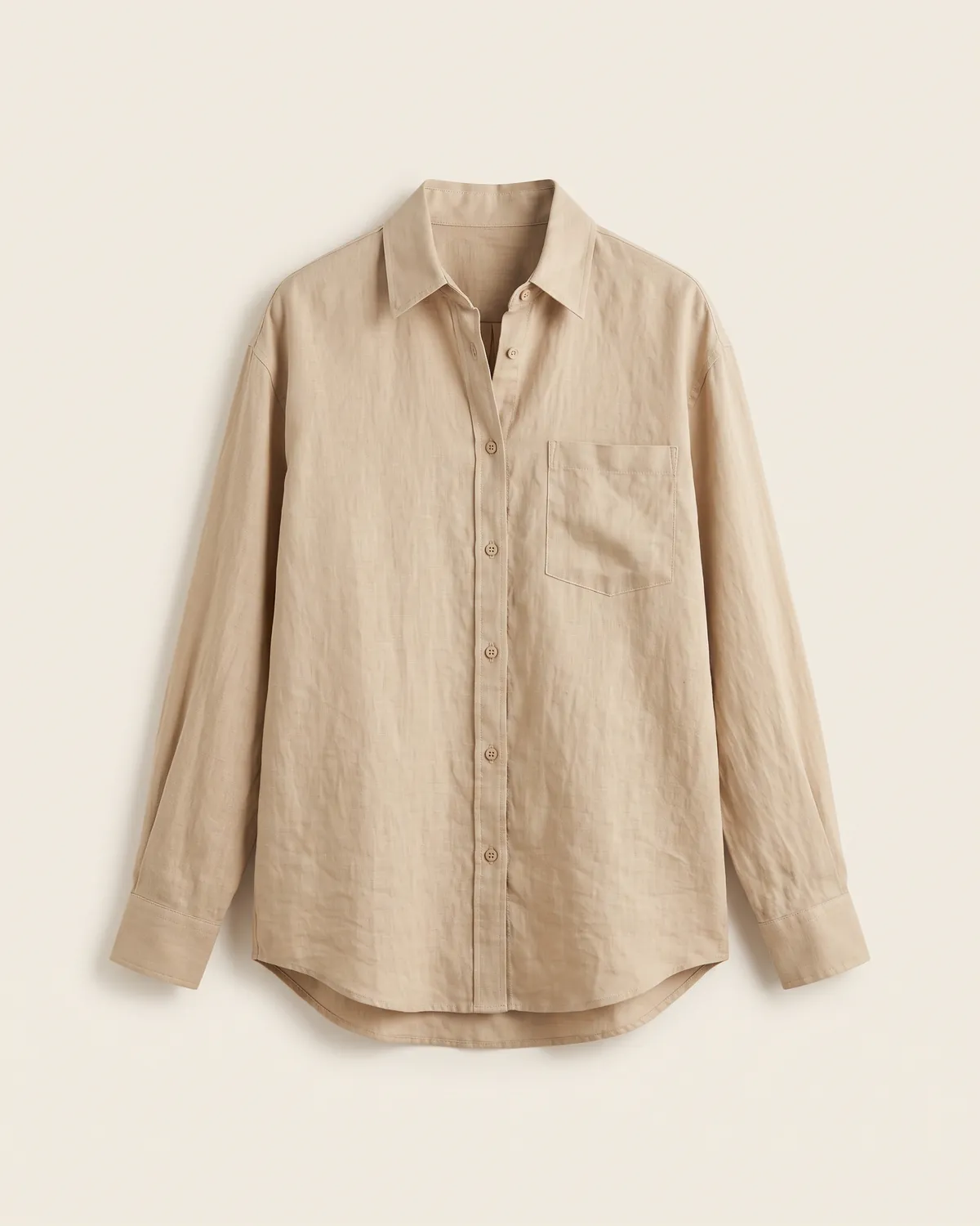 Linen Button-Up Shirt in sand, front view
