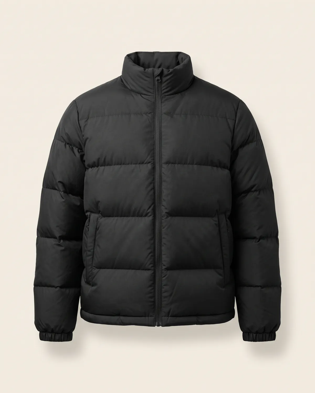 Quilted Puffer Jacket in black, front view